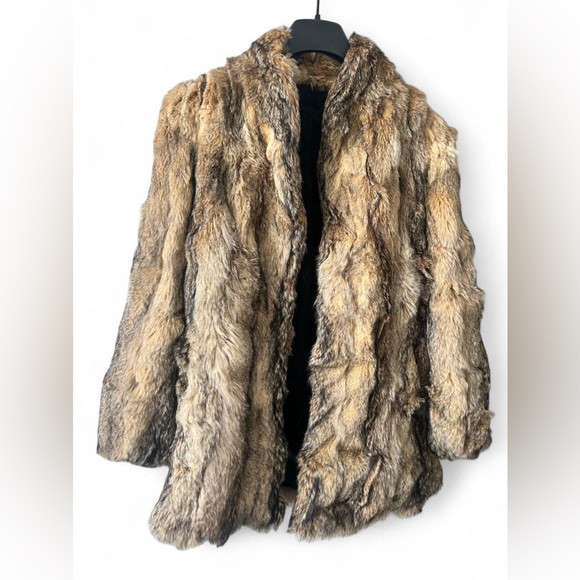 Vintage Natural Coyote Fur Coat – 70s Western Mob unisex – Soft Plush jacket